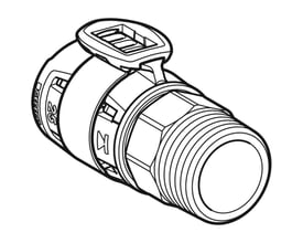 Geberit FlowFit overgang, 63 mm x 2", en teknisk tegning af et VVS-fittings til rørinstallationer.