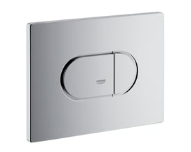 Grohe Arena Cosmopolitan betjeningsplade i vandret format med blank kromfinish og to afrundede skylleknapper.