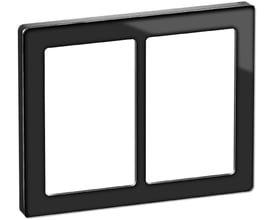 LK FUGA Pure vandret dobbelt designramme, 2x1½ modul, med blank sort finish og sølvfarvet kant.