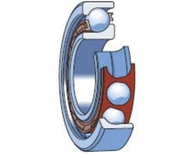 Enradet vinkelkontaktleje SKF 7313 BEP med dimensionerne 65x140x33 mm, vist i snit for at vise kugler og løbecirkler.