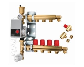 Roth Shunt med 5 kredse til gulvvarme op til 100 m², inklusiv Wilo Yonos Para pumpe og fordelerør i messing.
