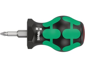 Wera 350 PH krydskærv stubby skruetrækker med PH1 spids og 25mm klinge, gråt Kraftform greb med grønne zoner.