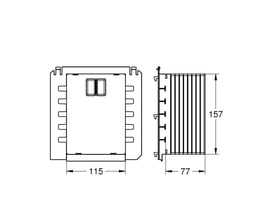 Teknisk tegning af Grohe inspektionsskaft til små trykplader, med dimensioner 115x157x77mm.