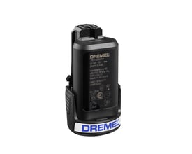 Dremel 12V 2,0Ah lithium-ion batteri med tydelig Dremel logo og produktinformation angivet på siden.