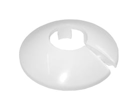 Todelt hvid plastroset til rør på 12 mm, med en udvendig diameter på 47 mm og en højde på 12 mm.