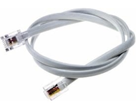 Hvidt telefon patchkabel på 1 meter med RJ11 (6P4C) stik i begge ender, med et fladt 4-leder design.