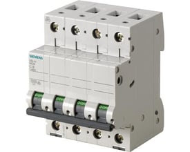 Siemens 5SL4 automatsikring med 3+N poler, 10A og C karakteristik, vist på hvid baggrund.