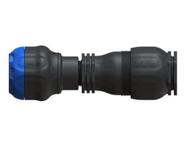 Isiflo Flexi adapter med Sprint-kobling til 27-35x32mm rør, fremstillet i sort/blå kompositmateriale med PN16 trykklasse.