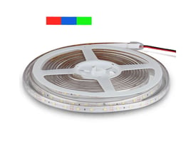 V-TAC vanntett LED-strip på 5 meter, rød variant, rullet opp på en hvit spole med ledning.