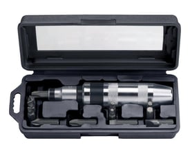 Bahco slagskruetrækkersæt 7865 med 15 dele i en åben, sort plastkasse, der viser slagskruetrækkeren og forskellige bits.