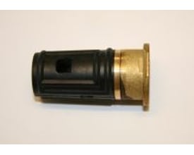 Mora sylinderpakning til Temp 1-grepsarmatur, 11 mm, med svart sylinderform og messingfarget ende sett fra siden.