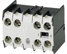 Eaton KM 22 Dil EM hjælpekontakt med 2 slutte- og 2 bryde-kontakter, der viser skrueterminaler og en lille afbryder.