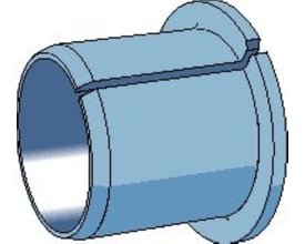 SKF PCMF 303416 E flange-glidebøsning, viser 30x42x16 mm dimensioner og et slidset design for fleksibilitet.