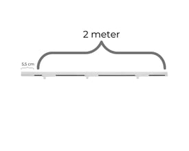 Nordic Aluminium Skagen lysskinne, 2 meter lang og 5,5 cm bred, med mærket længde og bredde.