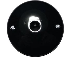 CSP A-Model udløbsroset i sort plast med 5 skrueklemmer, set forfra med monteringsskruer. Produktet er isoleret på hvid baggrund.