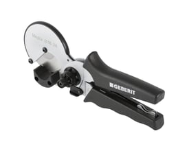 Geberit Mepla rørskærer til rør fra 16-26 mm med sorte ergonomiske håndtag og sølvfarvet skærehoved.