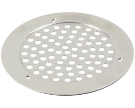 Blücher rist circle Vienna vinyl Ø 155 mm med skruelås i syrefast stål, sat på en hvid baggrund, viser perforeret overflade og kromfinish.