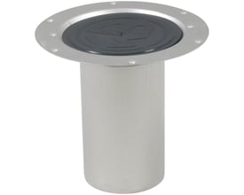 Blücher Circle overdel i rustfrit stål med en forlænget cylinder og en indbygget vandlås til vinylgulve.
