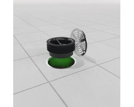 Green Drain vandlås med lugtspærre, 50-58 mm, vist over et gulvafløb på et flisebelagt badeværelsesgulv.