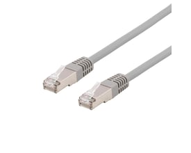 Deltaco U/FTP Cat6a patchkabel på 1,5 meter i grå med RJ45-stik, halogenfri konstruktion.