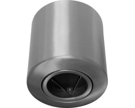 Nordtronic Surf Install påbygningsspot i børstet aluminium med rund form og GU10 fatning, vist forfra med monteringsclips.