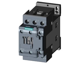 Siemens SIRIUS 3RT2 strømkontaktor, 15 kW/400V og 24V spole, 3-polet med 1NO+1NC hjælpekontakter og skrueterminaler.