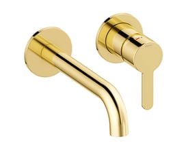 Damixa Silhouet indbygnings håndvaskarmatur med 180 mm tud i poleret messing, vist med én-grebs betjening og rund roset.