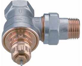 Danfoss RA-G 20 vinkelløbende radiatorventil i messing og stål, ¾" til 1-strengsanlæg, med tydelig mærkat.