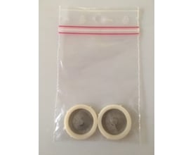 To Neoperl filtersi med 3/4" gevind, pakket i en klar plastpose med rød lynlås.