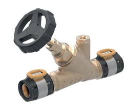 Produktbillede af Geberit FlowFit afspærringsventil 50mm, fremstillet af blyfri rødgods med synlige detaljer.