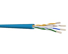 Prysmian Cat 6 U/UTP netværkskabel med blå halogenfri yderkappe og afisolerede kobberledere.