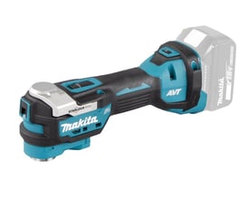 Makita DTM52Z 18V LXT multicutter med Starlock Max, set fra siden med monteret 18V batteri, viser AVT logo.