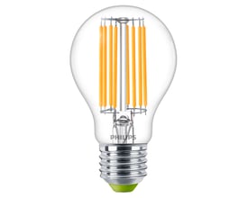 Philips Master E27 LED-pære, 4W, klar glas og synlige lysfilamenter, 840lm og 3000K.
