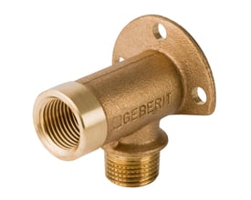 Geberit GIS armaturtilslutning i messing, 90 graders vinkel med udvendigt gevind MF 1/2" og geberit logo.