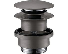 Hansgrohe Push-Open bundventil i børstet sort krom, fremstillet af messing med 1 1/4" gevind og en diameter på 63mm.