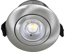 Nordtronic Low Profile Flexible G2 indbygningsspot i børstet aluminium med et rundt, fladt design og 55mm hulmål.