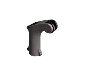 Detaljebillede af den antracitgrå Pressalit Plus bruseholder, der viser dens ergonomiske design og kliksystem.