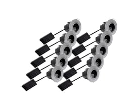 Nordtronic Uni Install ECO indbygningsspot, 10 stk i en pakke, klar til montering på hvid baggrund.