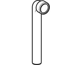 Geberit PP bøjning 40 x 250 mm med 90 graders vinkel og skruesamling, sort skitse på hvid baggrund.