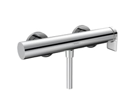 Hansgrohe Vivenis 1-grebs brusearmatur i krom, vist med fronten opad på en hvid baggrund.