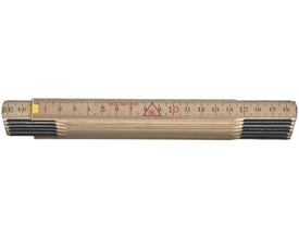 Hultafors tommestok i glasbirk, 2 meter lang med 12 led, viser metrisk gradering og dansk tomme.