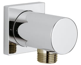Grohe Rainshower udløbsvinkel til vægmontering med krom finish og G 1/2 tilslutning på hvid baggrund.