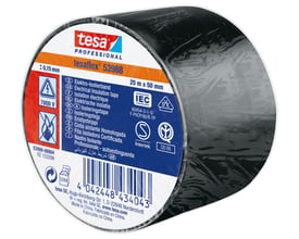 Tesa PVC isoleringstape 50 mm x 25 m sort, tesaflex® 53988 med mærkninger for elektrisk isolering op til 7000 V.