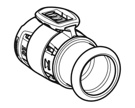 Tegning af Geberit FlowFit overgang 20x18mm, viser presfitting i CrNiMo-stål med blå clip og markeringer.