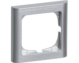 LK FUGA Softline ramme i stålmetallic, 1 modul bred og høj, med afrundede kanter på hvid baggrund.