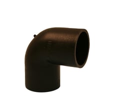 Geberit 160 mm PEH bøjning vist med logo og dimensioner, klar til spildevandssystemer.