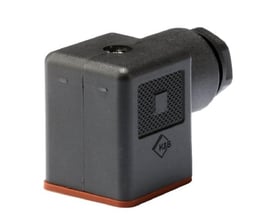 Danfoss firkantet stik, PG 9, til elektrisk tilslutning af AKS og MBS produkter, med synligt K&B logo.