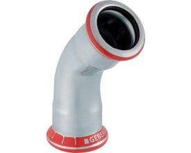 Geberit Mapress el-forzinket bøjning 45 grader, 35 mm dimension med muffe/muffe samling i stål.
