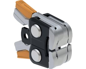 Geberit FlowFit pressekæbe til 50-75mm rør, med orange og sort detaljering, vist i farver på hvid baggrund.