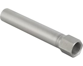 Geberit Mapress rustfrit overgangsstykke med 18mm pressfitting og Rp½" gevindmuffe, fremstillet af syrefast stål.